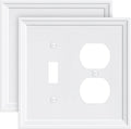 2-Pack Combo Toggle/Duplex Light Switch Cover Plate, Pure White Wall Outlet Cover Plate, Natural Bamboo Fiber Decorative Wall Receptacle Cover for Electrical Outlets, Light Switch
