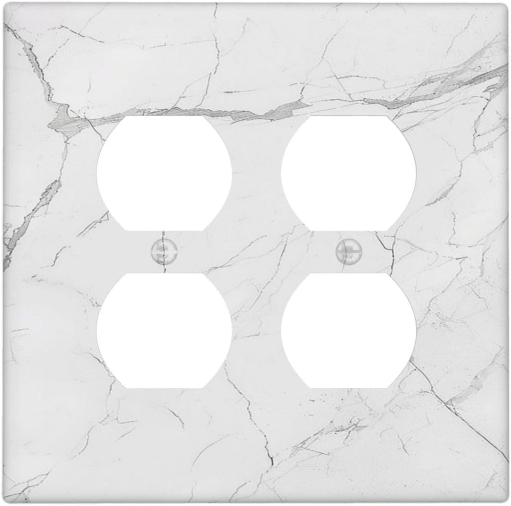 Outlet Covers White Grey Abstract Modern Marble 2 Gang Double Duplex Decorative Light Switch Covers Electrical Wallplates Socket Faceplate for Bathroom Kitchen Decor