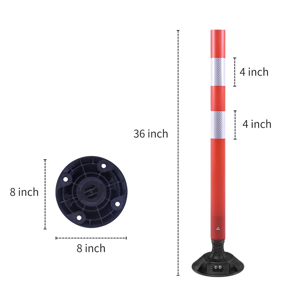 8 Pack Traffic Delineator Posts – High Visibility Reflective Safety Cones with Spring Base for Roadway, Parking, Garage, Construction Zones (Orange, 36 Inch)