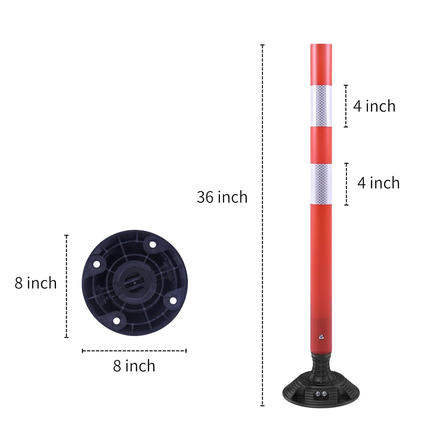 8 Pack Traffic Delineator Posts – High Visibility Reflective Safety Cones with Spring Base for Roadway, Parking, Garage, Construction Zones (Orange, 36 Inch)