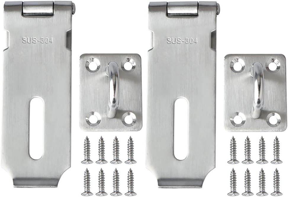 Alise 2pcs Door Locks Hasp Latch,4 Inch SUS 304 Stainless Steel Safety Packlock Clasp Hasp Lock Latch,with Fixing Screw for External Doors Window Cabinet Pet Cage,Brushed Nickel MS9-4C-2P
