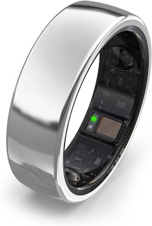 aaboRing Smart Ring, Men, Women, Track Heart Rate, Fitness, Activity, Sleep Stress Monitoring, Step Count, Up to 7 Days of Battery Life, Titanium, No App Subscription, Silver 7