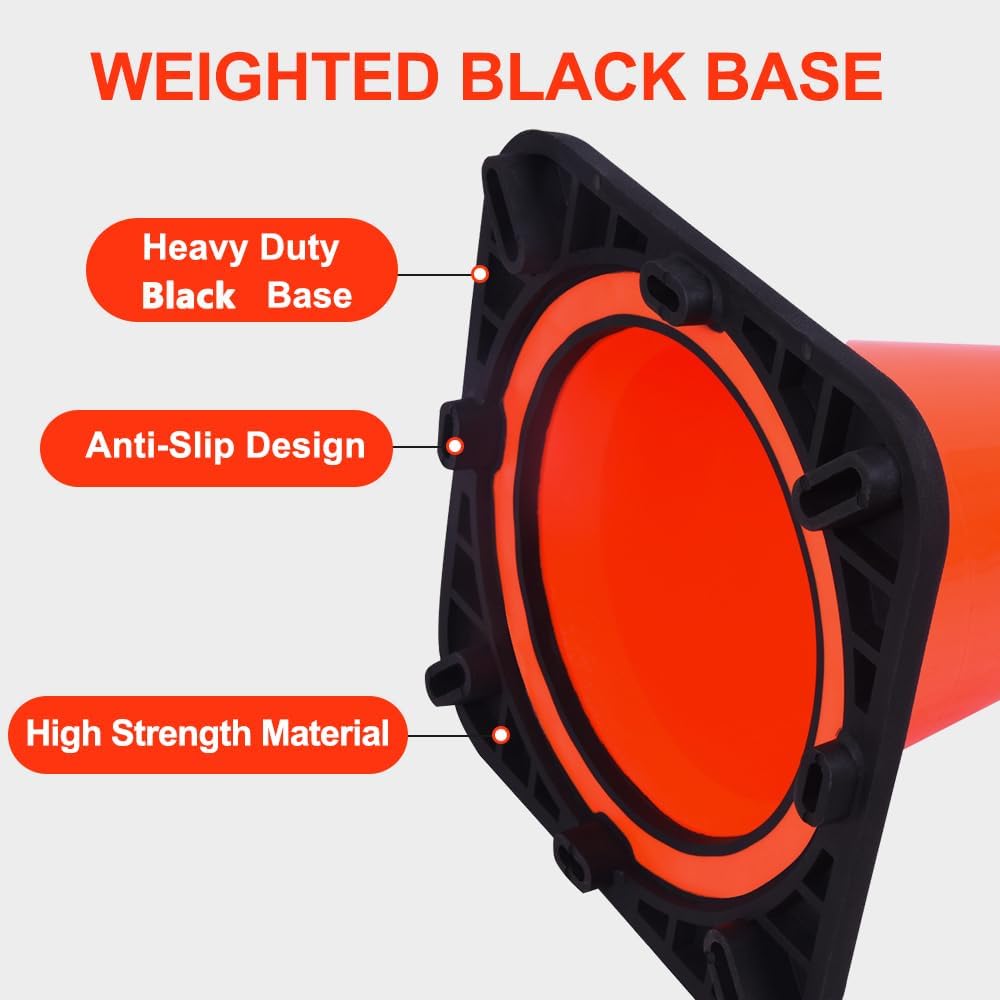 (4 Pack) BESEA 18" inch Traffic Cones Orange Safety Cones with 6 inch Reflective Collar for Home Driveway Road Parking Use(4 Cones)