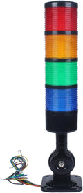 Led Signal Tower Stack Lights, Industrial Signal Warning Lights, Column Tower Lamp with Rotatable Base, Steady/Flashing Switchable,12V 24V DC(4-Layer, with Buzzer) Black