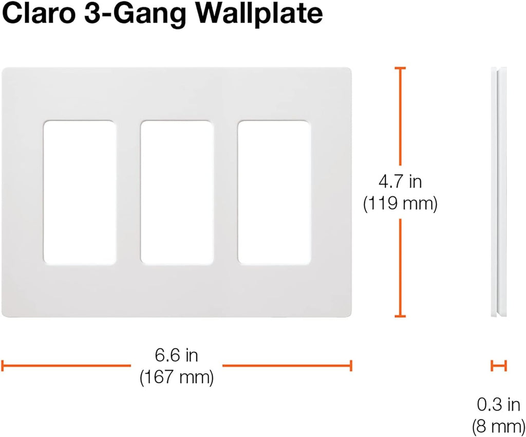Lutron Claro 3 Gang Decorator/Rocker Wallplate, Gloss, White (1-Pack) | CW-3-WH (Pack of 2)