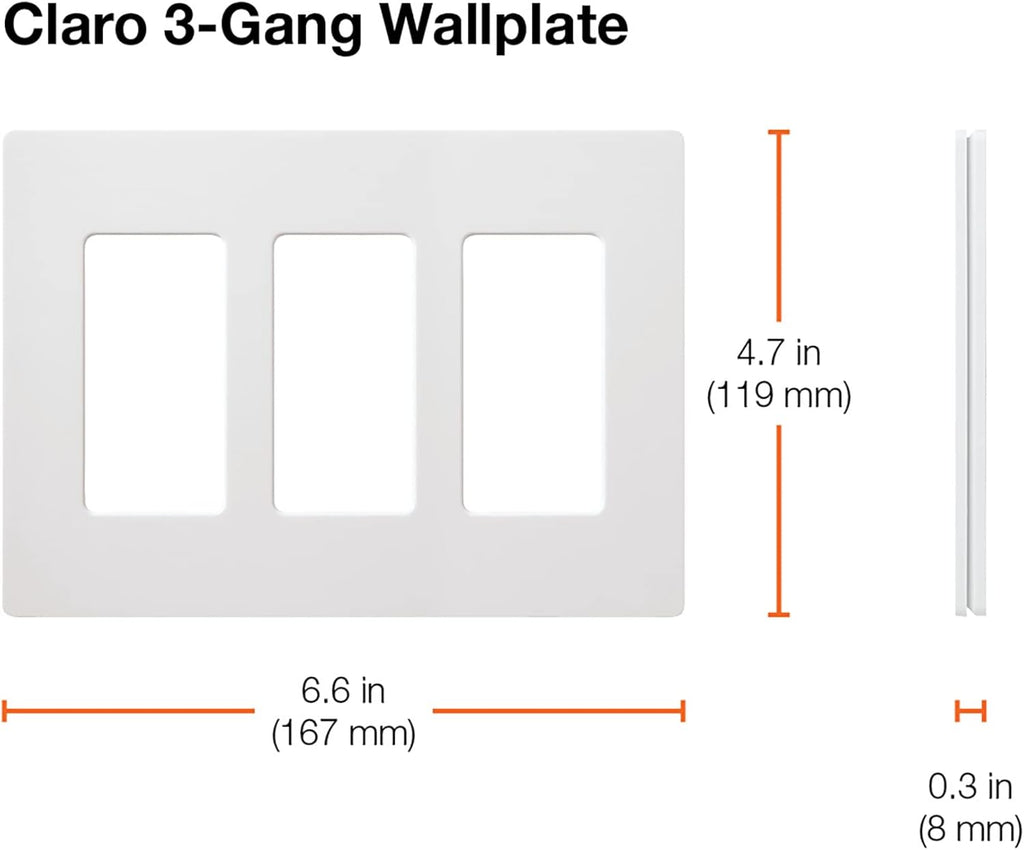 Lutron Claro Light Switch Cover Plate, 3 Gang Wallplate, for Decorator Light Switches, Rocker Light Switch Cover, Outlet Cover, Screwless Switch Plate Cover, Gloss, CW-3-WH-4, White, 4 Pack