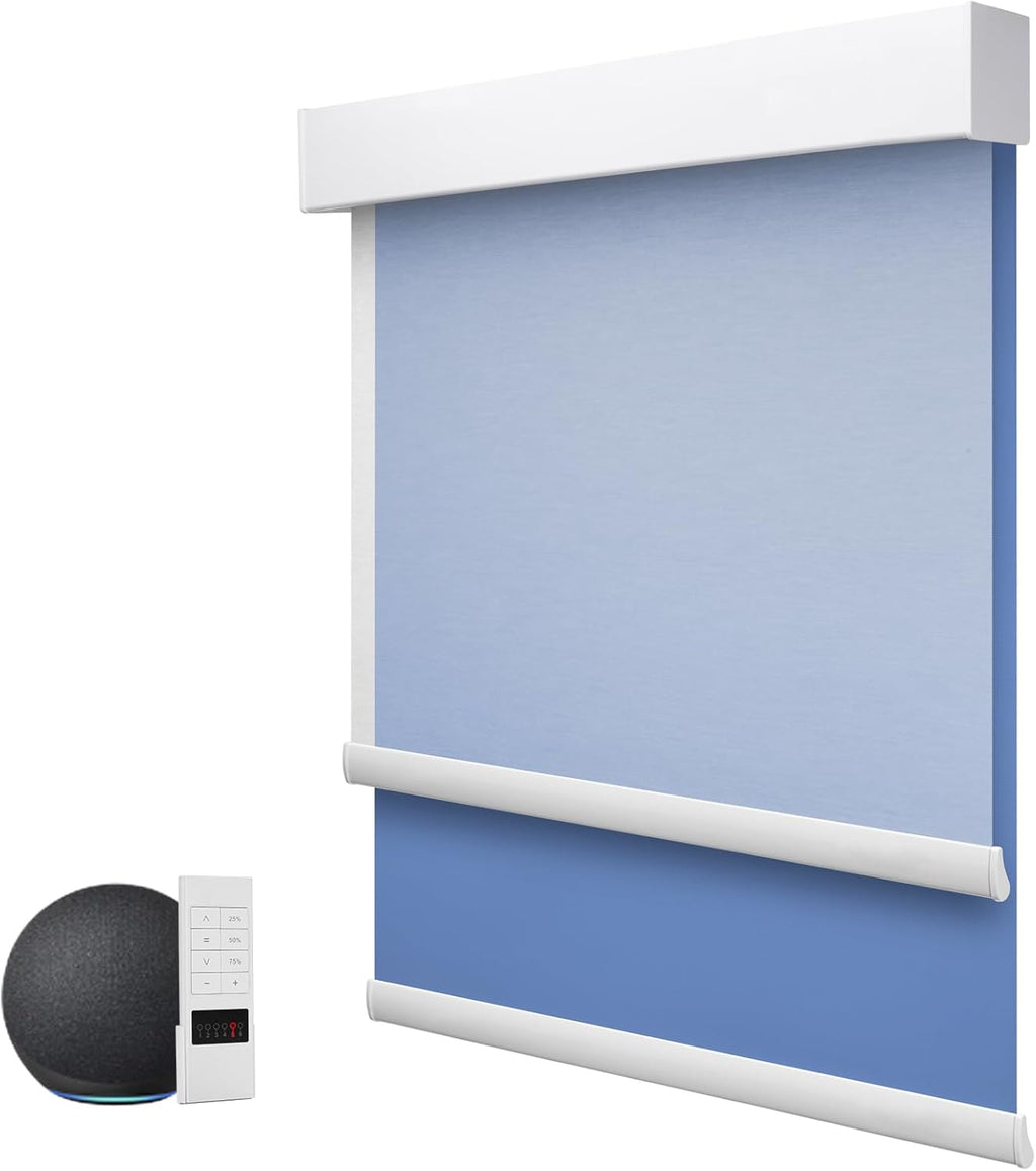 ZSTARR Motorized Day and Night Dual Smart Blind for Window with Valance Rechargeable Motor,Blackout Roller Shade Custom Size,with Valance Suitable for Home,Office (Full Blackout Dark Blue)