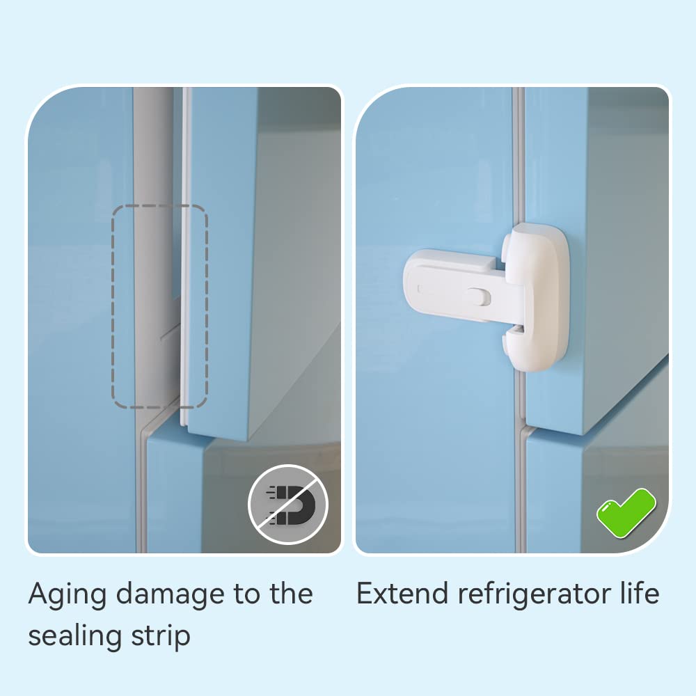 SAFELON 2 Pcs Baby Safety Fridge Lock, Child Proof Refrigerator Freezer Door Lock, Protect Refrigerators with Damaged Sealing Strips (White)
