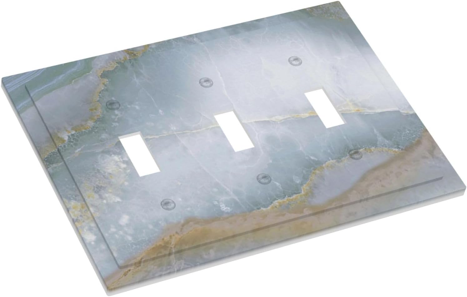 Decorative Switch Plates Colored Art Marble Golden Line 3 Gang Wall Plate Triple Toggle Light Switch Cover Faceplate Electrical Wall Panels For Bathroom Kitchen Decor