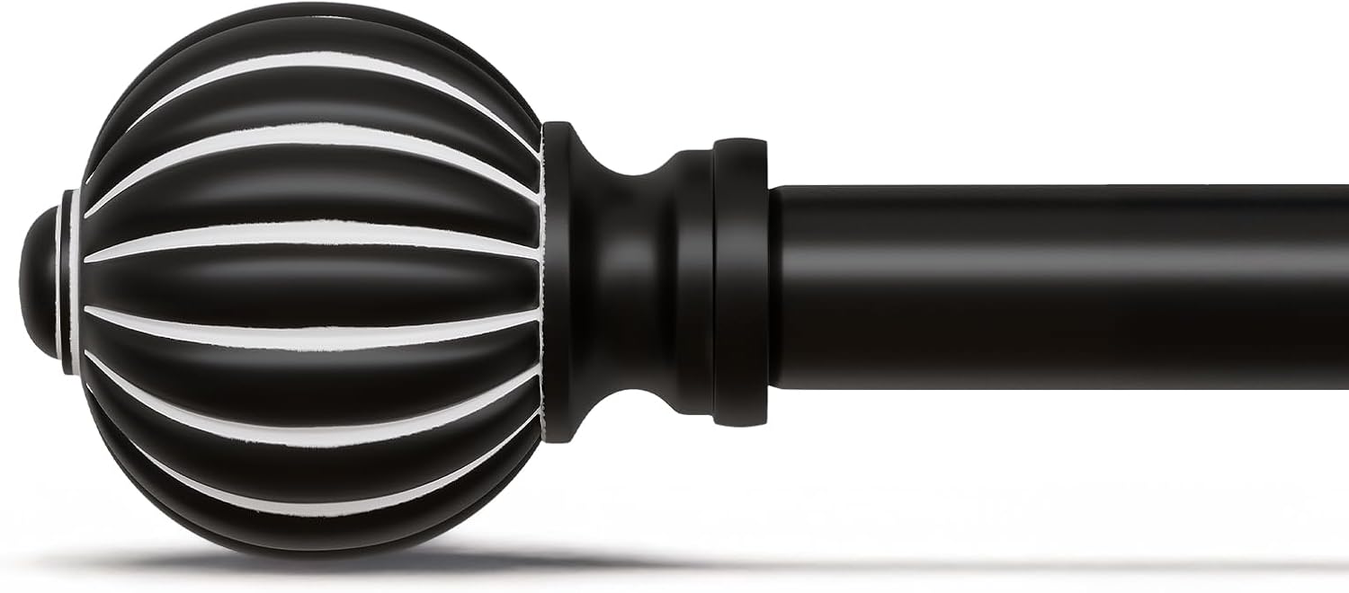 Black Curtain Rods for Windows 72 to 144 Inch, 1'' Adjustable Heavy Duty Curtain Rod，Vintage Decorative Drapery Rods with Pumpkin Finials for Bedroom Living Room