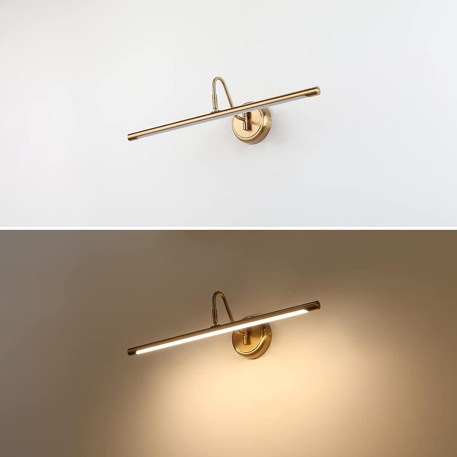 JOOSENLUX Dimmable Led Picture Lights 24.4'' Brass Golden-Like Hard-Wired Display Lighting for Paintings with Swing Arm Wall Mount Brief Metal Artwork Hallway Sconce Lamps 14W Warm White 3000K