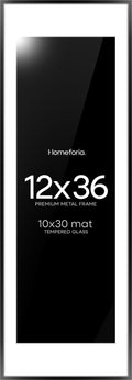 Homeforia 12x36 Picture Frame Black, High End Metal 12x36 Poster Frames with Mat 10x30 for Photo, 12 x 36 Black Frame Matted to 10 by 30 Art, 36x12 Panoramic Frames, Tempered Glass, Wall Kit, Set of 1