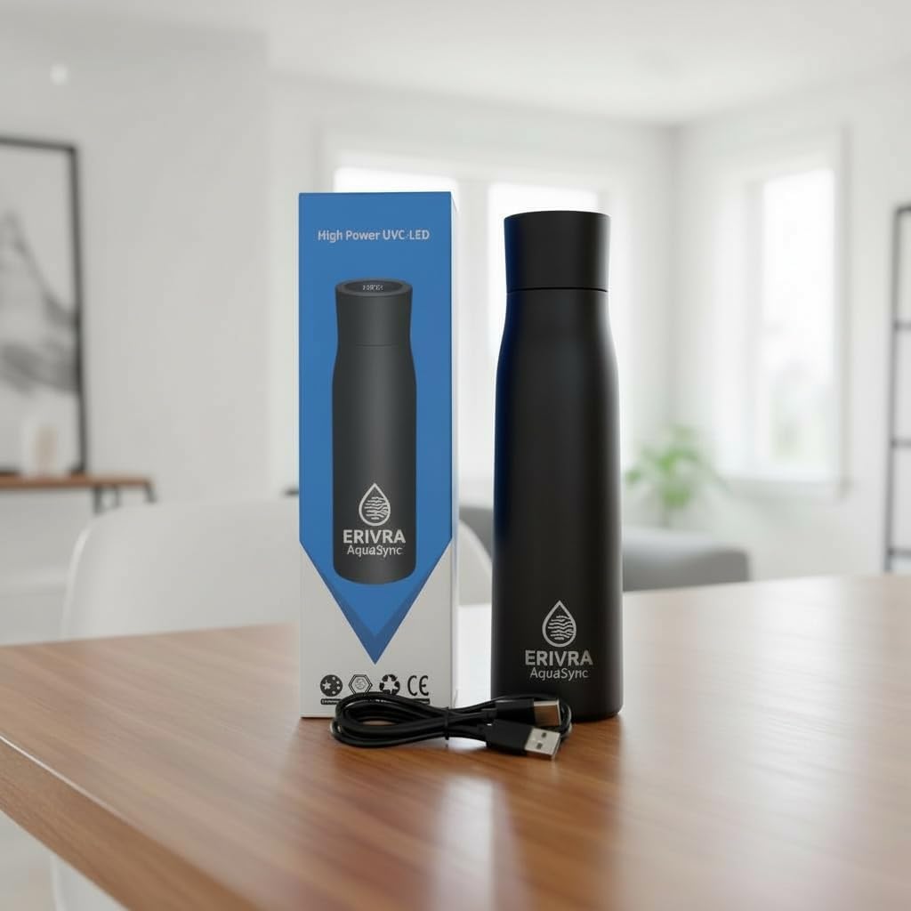 AquaSync Smart Self-Cleaning Water Bottle 17oz Stainless Steel with UV-C Light and Temperature Display