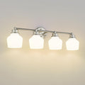 Emak Brushed Nickel Bathroom Light Fixtures Over Mirror, Modern 29 Inch Milk Glass Vanity Light, 4-Light Wall Sconces for Bathroom, Mirror, VL122-BN-ML-4