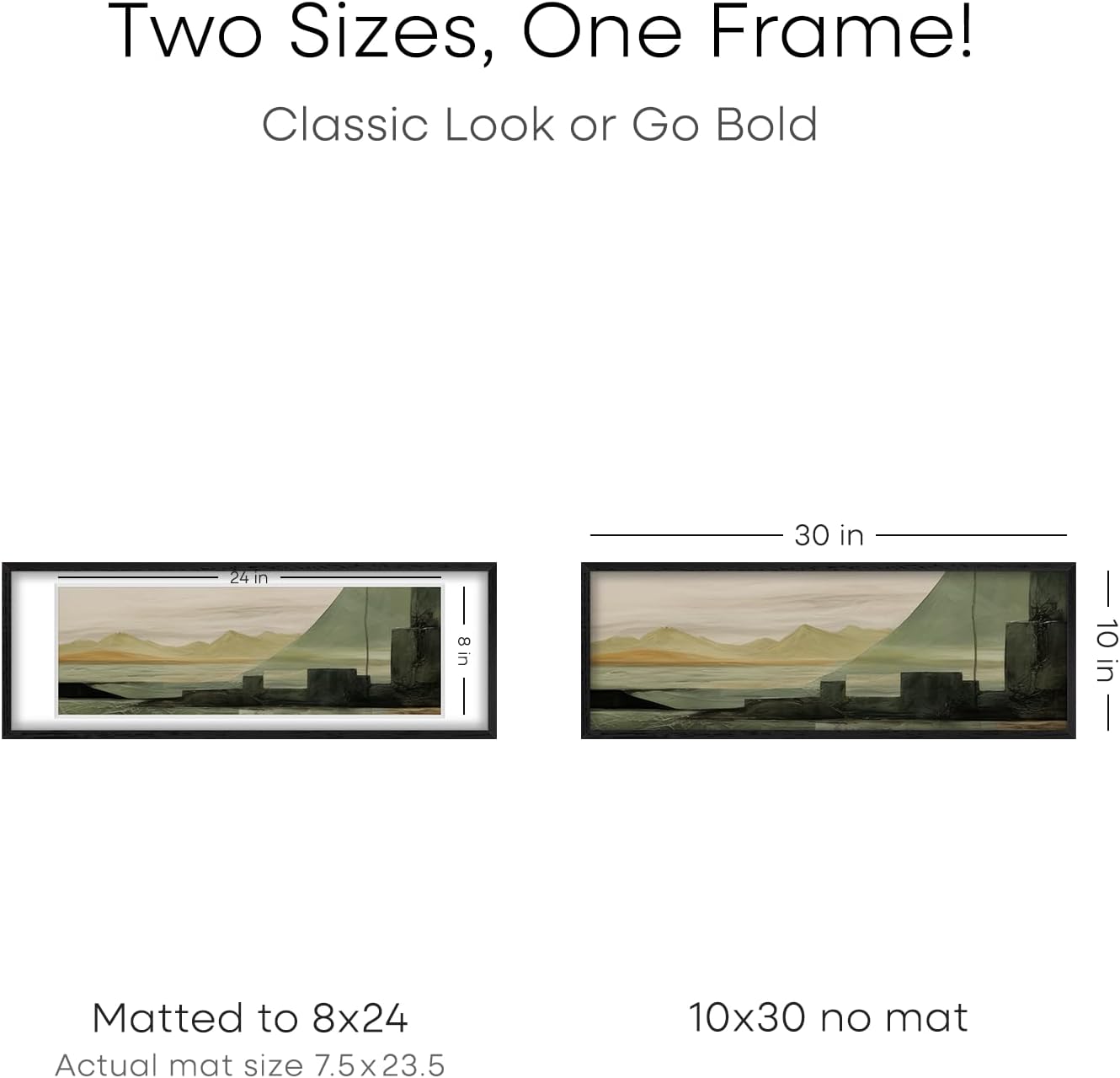 Homeforia 10x30 Black Wood Picture Frame, High End Oak 10x30 Poster Frames with Mat 8x24 Print, 10 x 30 Black Wooden Frames Matted to 8 by 24, 30x10 Panoramic Frame, Tempered Glass, Wall Kit, Set of 1
