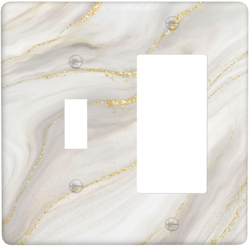 White Grey Gold Marble Simple Tiles Outlet Covers 1 Toggle 1 Rocker Combination Decorative Wall Plate Electrical Switch Plates Light Switch Cover Plate for Bathroom Kitchen Decor