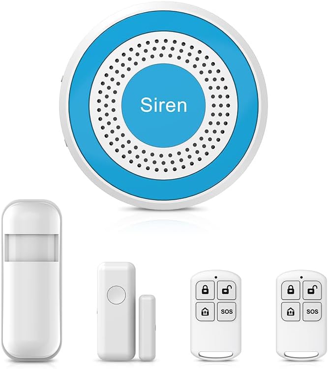 WiFi Door Alarm System, Wireless Alarm System 5 Piece Kit with Phone APP Alert Alarm Siren Door Window Sensor Motion Sensor Compatible with Alexa No Contract Ideal for Home