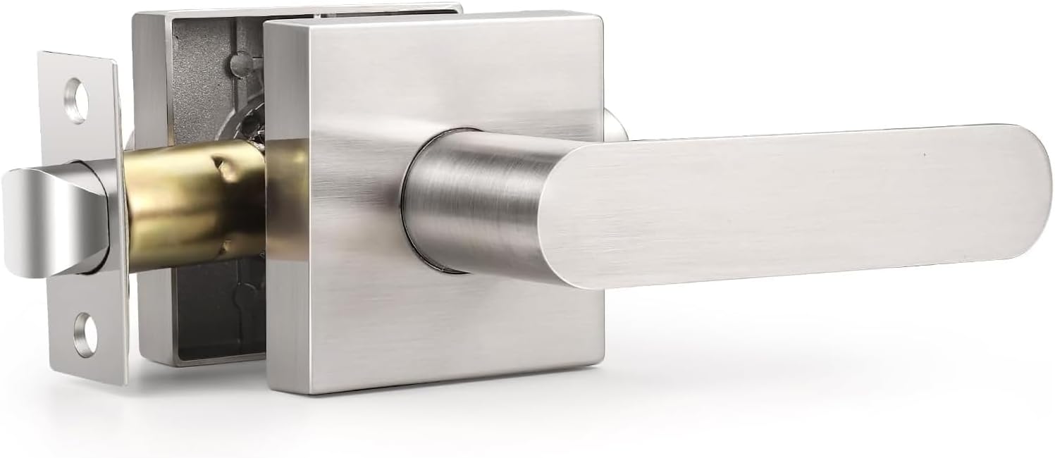 KNOBWELL 8 Pack Interior Door Handle,Satin Nickel Finish Door Levers, Passage Knob for Closet Hallway, Zinc Alloy Construction, 250,000-Cycle Durability
