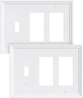 2-Pack Combo Toggle/Double Decorator Light Switch Cover Plate, Pure White Modern Decorative Electrical Outlet Covers, Bamboo Fiber Wall Switch Plates and Outlet Covers