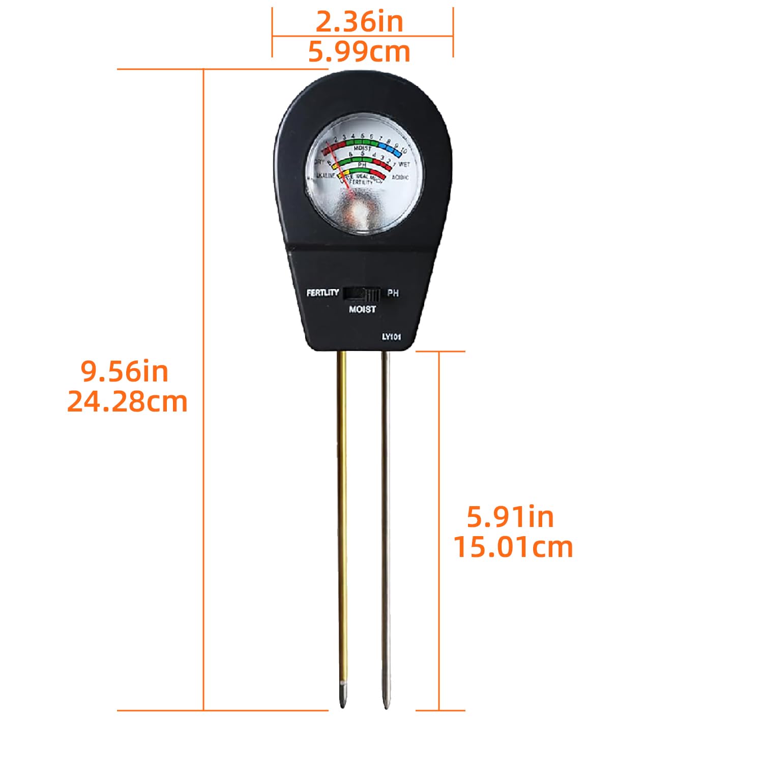 3-in-1 Soil Moisture Meter pH & Fertility Tester, No Battery Needed Plant Soil Test Kit for Houseplants, Garden, Lawn & Farm, Plug-and-Read Soil Acidity Meter for Indoor Outdoor Potted Plants (Black)
