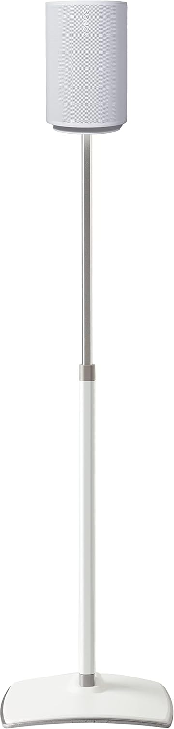 Sanus Speaker Stand for Sonos Era 100 Speakers - Height Adjustable Single Stand w/Easy 3 Step Install - Includes Rubber Feet & Carpet Spikes - White