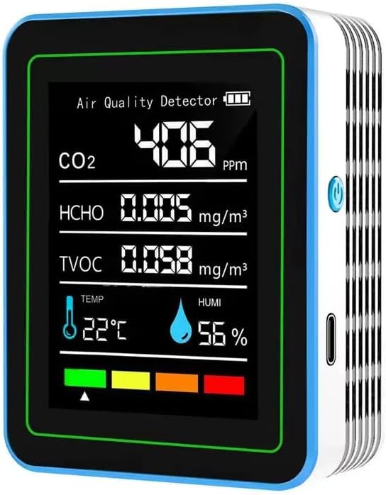 5-in-1 air Quality Monitor, Professional air Quality Detector with CO2 Monitor/Formaldehyde/TVOC/Temperature/Humidity, Suitable for Home, Hotel, Office, car