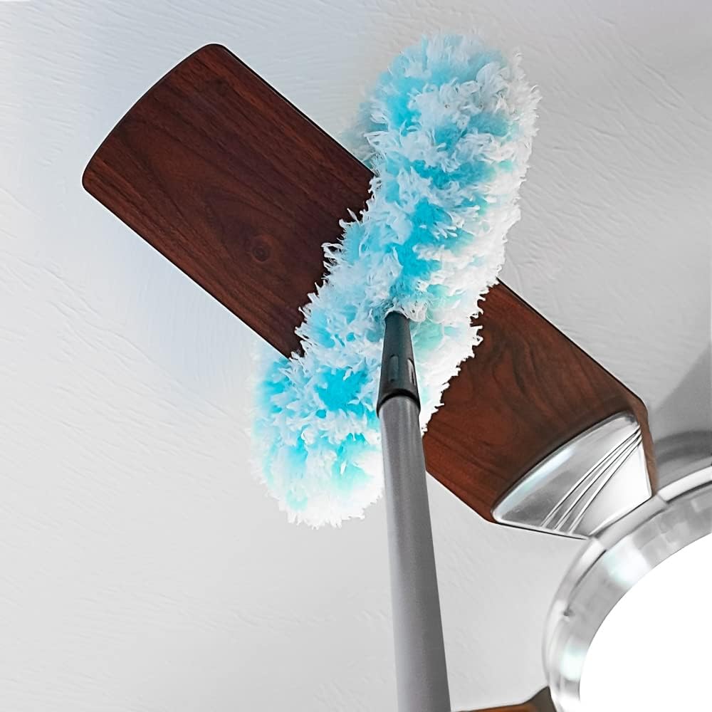 Fuller Brush Fuzzy Fan Duster – Dust & Clean Ceiling Fans, Walls, Woodwork – Polystatic & Microfiber Grabs & Holds Dust, Lint, Cobwebs & Dirt - Fan Duster with Handle (Teal)