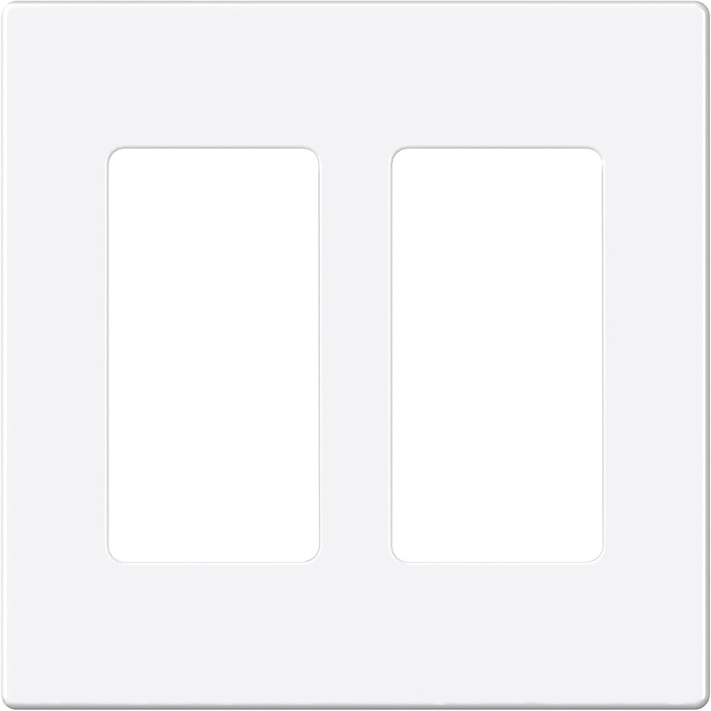 EMITEVER 2-Gang Screwless Decorator Wall Plate Cover for Receptacle Outlet & Light Switch, Standard Size 4.53"H x 4.53"W, Unbreakable Thermoplastic Faceplate, UL Listed, Matte White 1-Pack