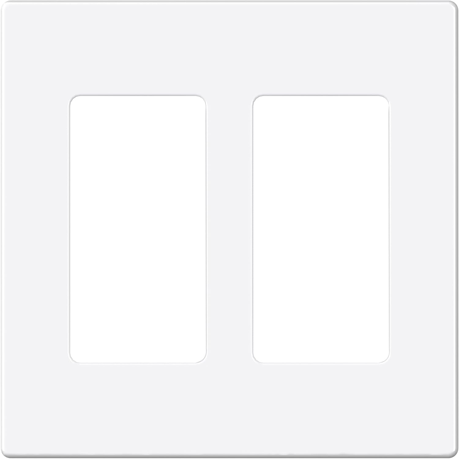 EMITEVER 2-Gang Screwless Decorator Wall Plate Cover for Receptacle Outlet & Light Switch, Standard Size 4.53"H x 4.53"W, Unbreakable Thermoplastic Faceplate, UL Listed, Matte White 1-Pack