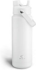 ENCOOL Insulated Water Bottle with Straw Stainless Steel Water Bottle, Leak-Proof, BPA-Free, Double Wall Vacuum Keeps Cold for 24 Hours for Sports, Travel, School (32 oz, Polar White)