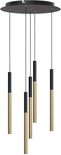 ALTAIR 5 Mini Pendant Lighting Black-Brass - LED Hanging Light Fixture for Kitchen Island, Bar, Foyer - Cluster Pendants - Dimmable, Adjustable Wire, Lamp Bulb Included