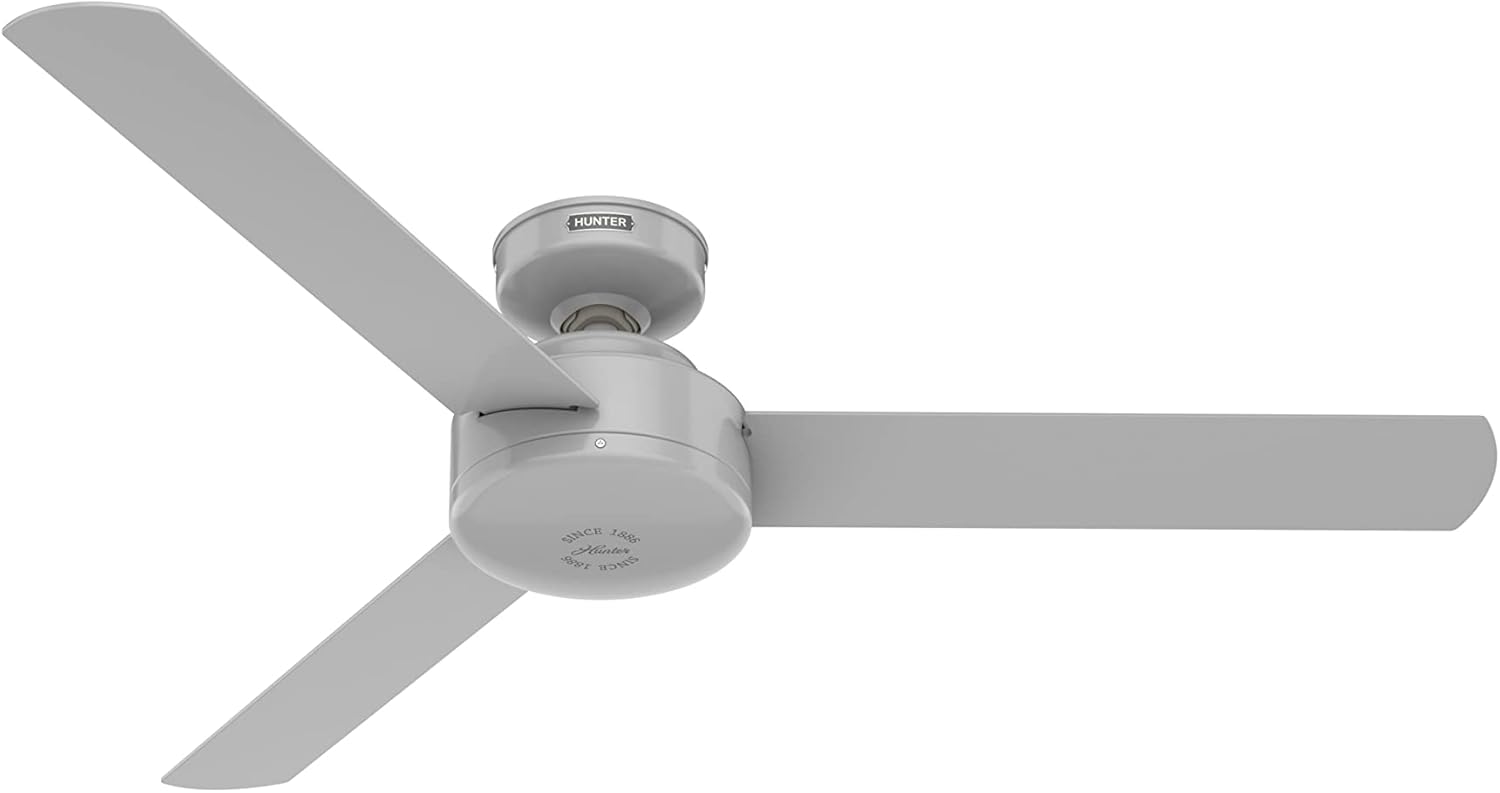 Hunter 52 inch Indoor Ceiling Fan No Light - Modern Ceiling Fan without Light, 3 Blades, Standard Mount, For Bedroom, Living Room, or Kitchen, Wall Control - Presto 52383, Dove Grey