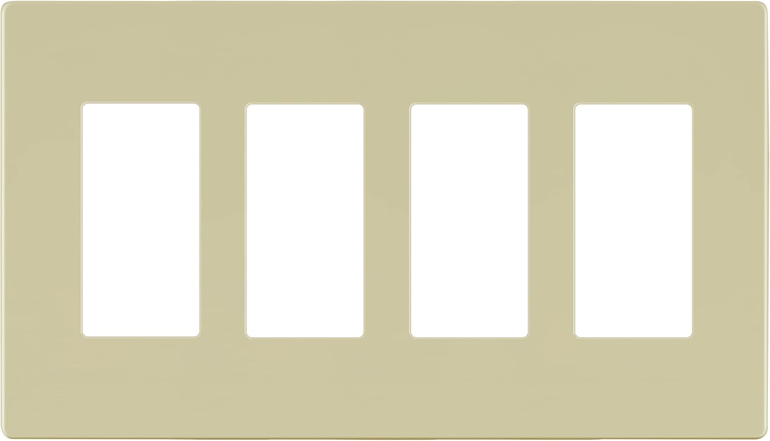 LIDER Matte Finish Decorator Switch Cover, Screwless Wall Plate, Mid-Size 4-Gang 4.88" x 8.58", Unbreakable Polycarbonate Thermoplastic, UL Listed, LSWP-34M-I, Ivory