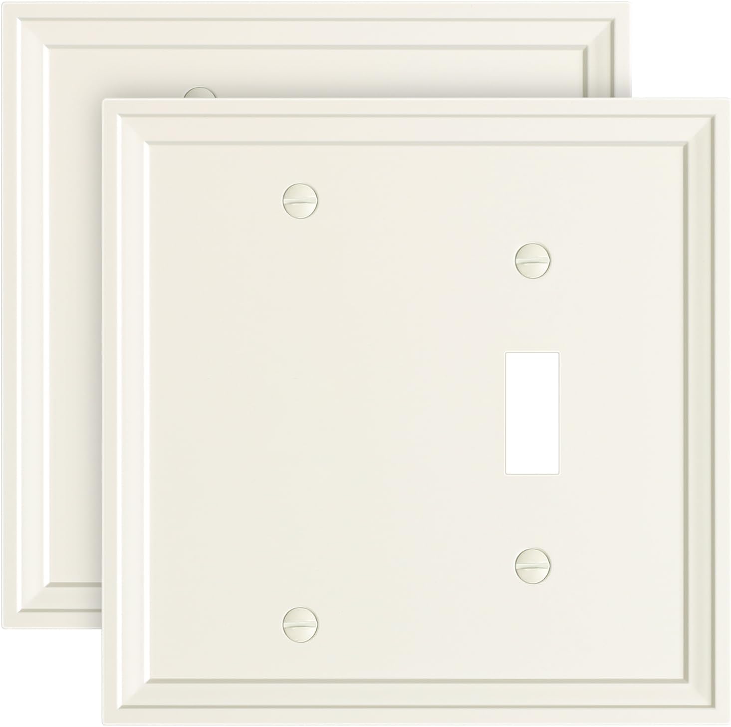 2-Pack Combo Blank/Toggle Light Switch Cover Plate, Light Almond Modern Decorative Electrical Outlet Covers, Bamboo Fiber Wall Switch Plates and Outlet Covers