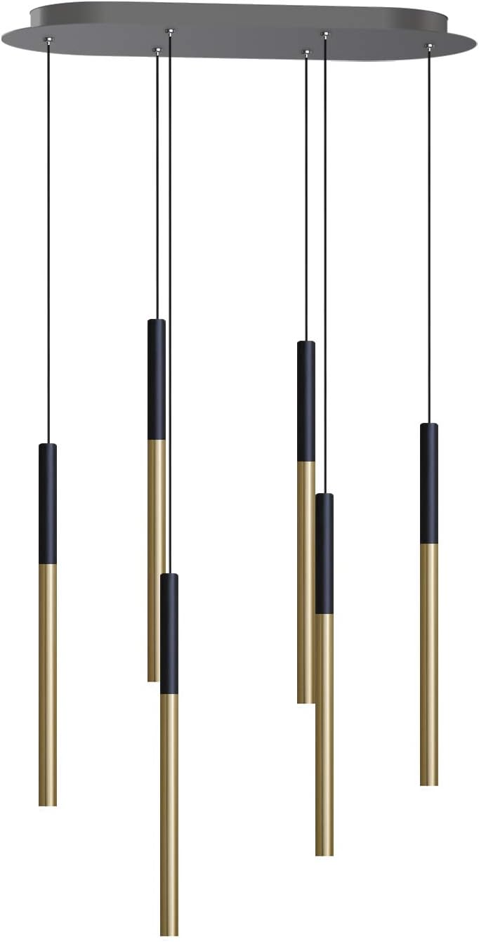 ALTAIR 6 Mini Pendant Lighting Black-Brass - LED Hanging Light Fixture for Kitchen Island, Bar, Foyer - Cluster Pendants - Dimmable, Adjustable Wire, Lamp Bulb Included