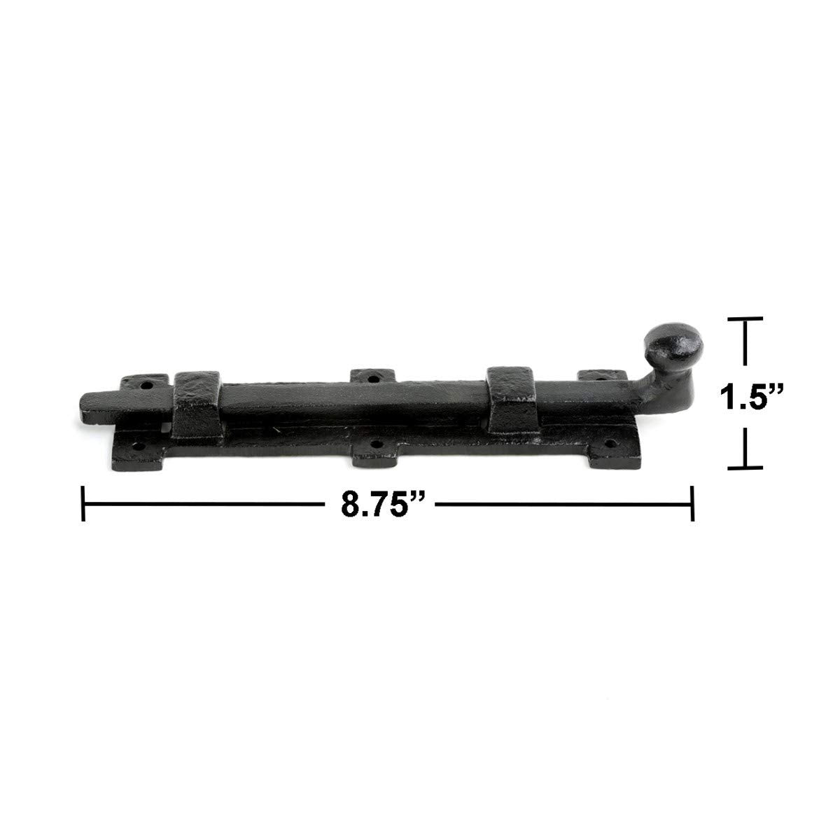 Renovators Supply Manufacturing Slide Bolt Latch 8 3/4 in. Black Wrought Iron Ball Tip Style Slide Bolt with Mounting Hardware Pack of 3