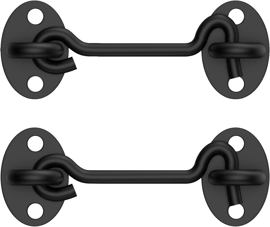 2 Pack Barn Door Latch Lock 3" Black Hook and Eye Latch with Screws, Rust-Resistant Metal Gate Latch for Window, Cabin Hooks, Sliding Door, Bathroom, Bedroom