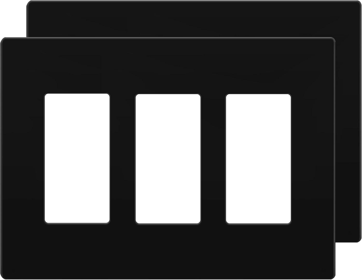 LIDER Brushed Finish Decorator Switch Cover, Screwless Wall Plate, Mid-Size 3-Gang 4.88" x 6.77", Unbreakable Polycarbonate Thermoplastic, UL Listed, LSWP-33M-BK2P, Black, 2 Pack