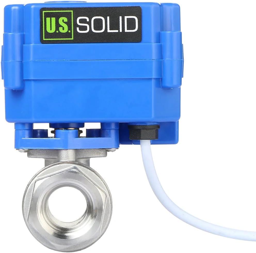 U.S. Solid Motorized Ball Valve- 1/2" Stainless Steel Ball Valve with Full Port, 9-24V AC/DC and 2 Wire Auto Return Setup