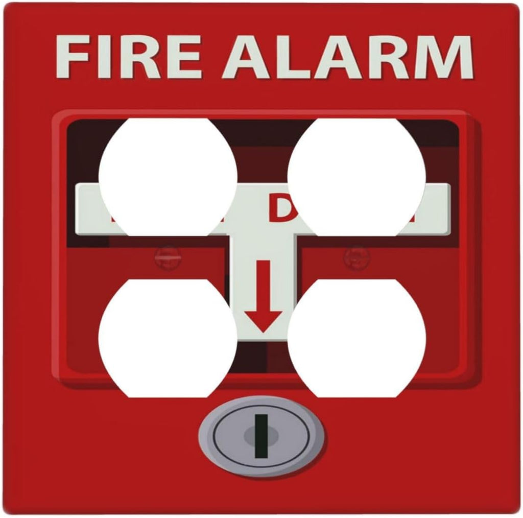 Decorative Outlet Covers Artistic Red Fire Alarm Motifs 2 Gang Wall Plate Cover Double Duplex Receptacle Two Switch Light Switch Cover Plate Jumbo Dual Faceplate for Home Decor