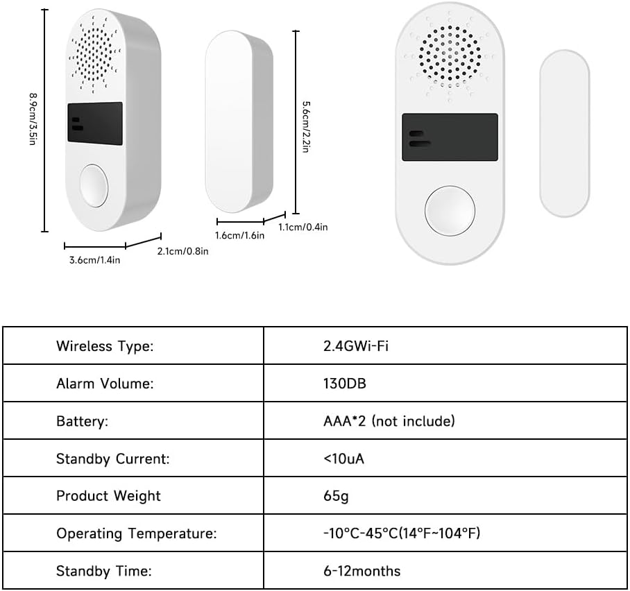 Tuya Door&Window Alarm, 130dB Door and Window Sensor for Home Security/Kid Safety/Pool Safety, 2.4GWifi Door Sensor with Alarm Light Compatible with Smart Life &Tuya Smart (2)