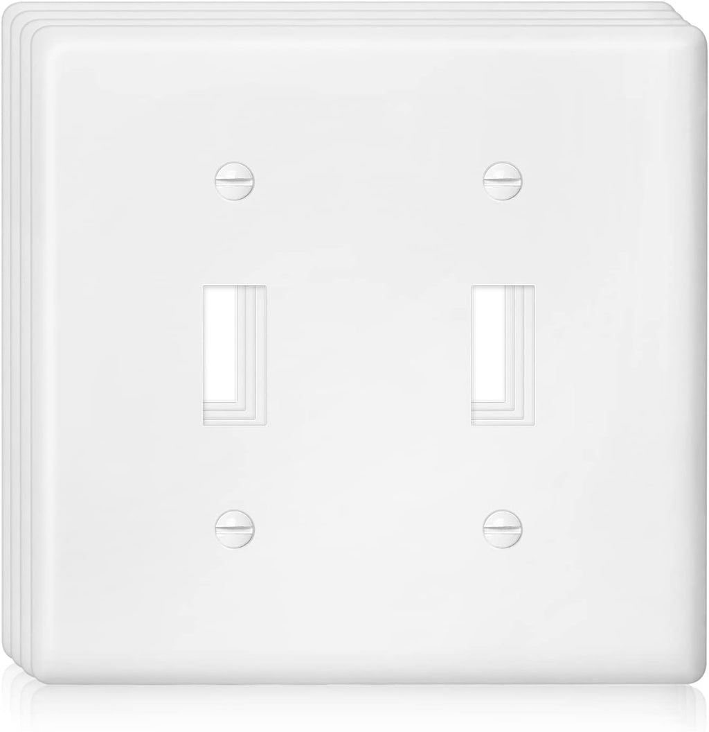 Decorator Wall Plate Double Toggle Light Switch Plate Outlet Cover,Unbreakable Polycarbonate Thermoplastic, White (4-Pack, Double Toggle-White)