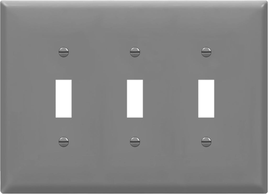 ENERLITES Triple Light Switch Wall Plate, Toggle Switch Plate, 3-Gang Gloss Finish, Mid-Size 4.88" x 6.77", Unbreakable Polycarbonate Thermoplastic, UL Listed, 8813M-GY, Gray