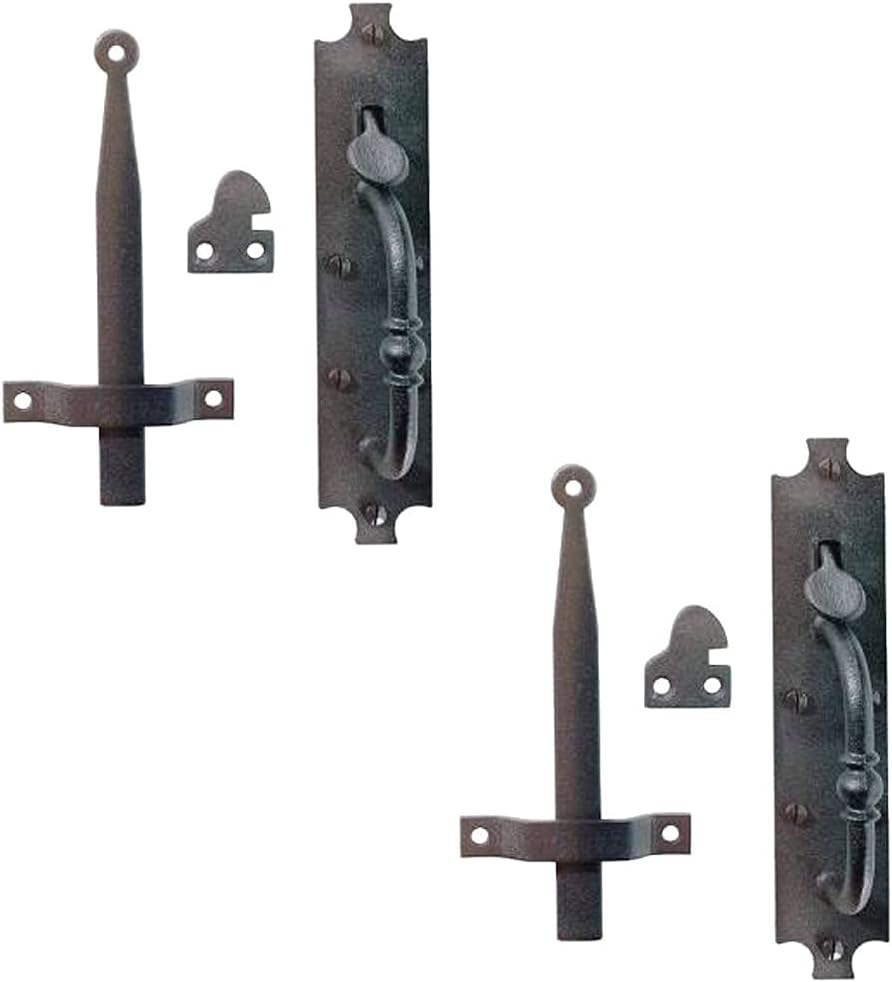 Renovators Supply Manufacturing Black Cast Iron Norfolk Door Latches Traditional Gate Or Door 8" Tall Thumb Latches Black Powder Coated Two Sided Gate Latch Locks with Mounting Hardware Pack of 2