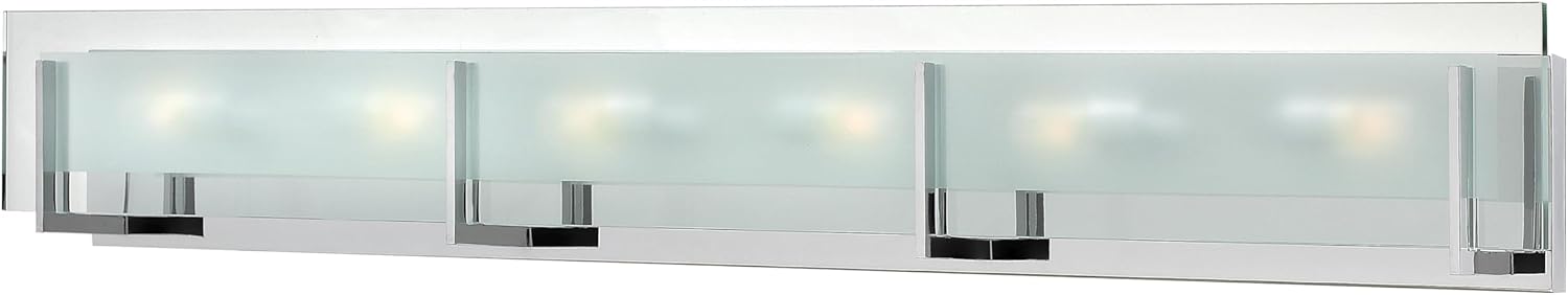 Hinkley Latitude Extra Large Six Light Bath Vanity - Modern, Inside Etched Clear Glass Panel, Bulbs Included - Chrome Finish