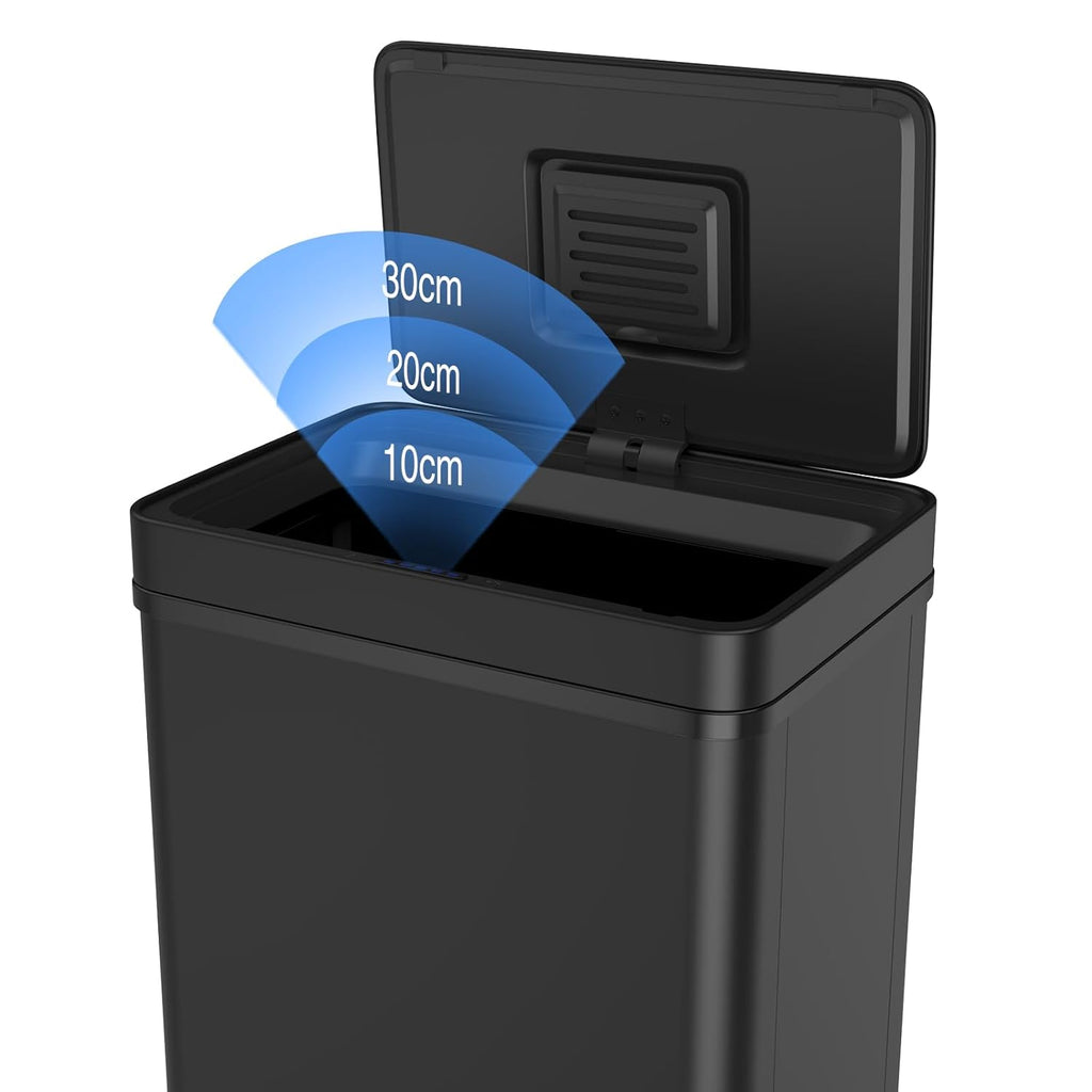 50L / 13 Gallon Smart Automatic Trash Can with Deodorizer Compartment, Stainless Steel Body and Mute Sensor Lid for Kitchen Office Living Room and More, Assemble Large Capacity Garbage Can - Black