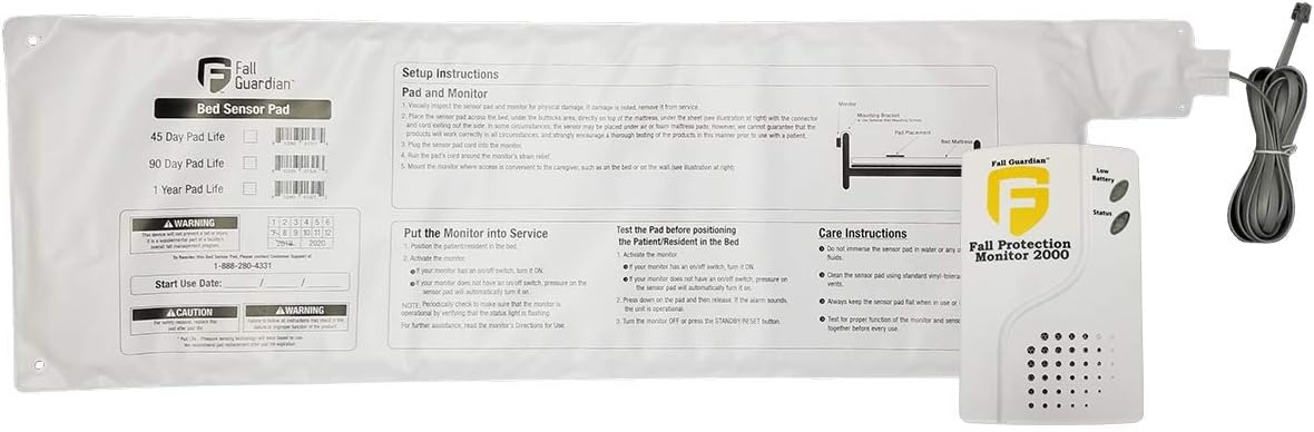 Fall Guardian Protection Monitor 2000 with 1 Year Bed Pad, White