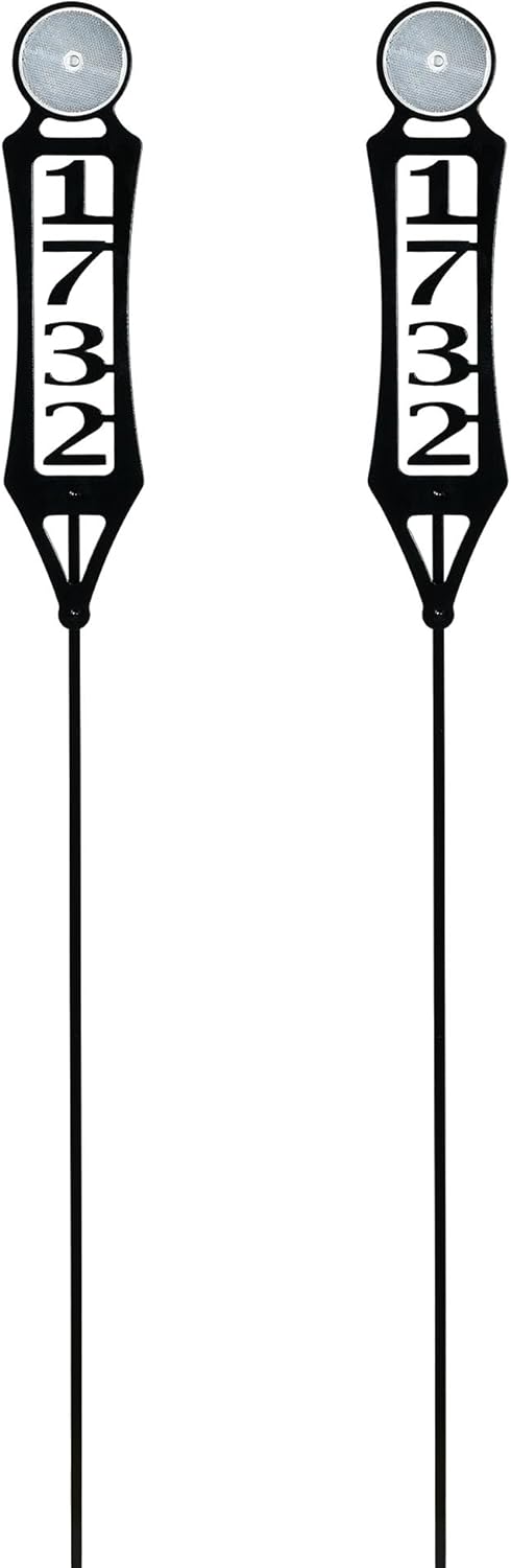 Pathways Vertical Custom Reflective Driveway Marker Set of Two | Personalize with 1-5 House Numbers or Last Name | Black Finish for Outdoors Year-Round | Unique Address Reflector Stake Set of 2