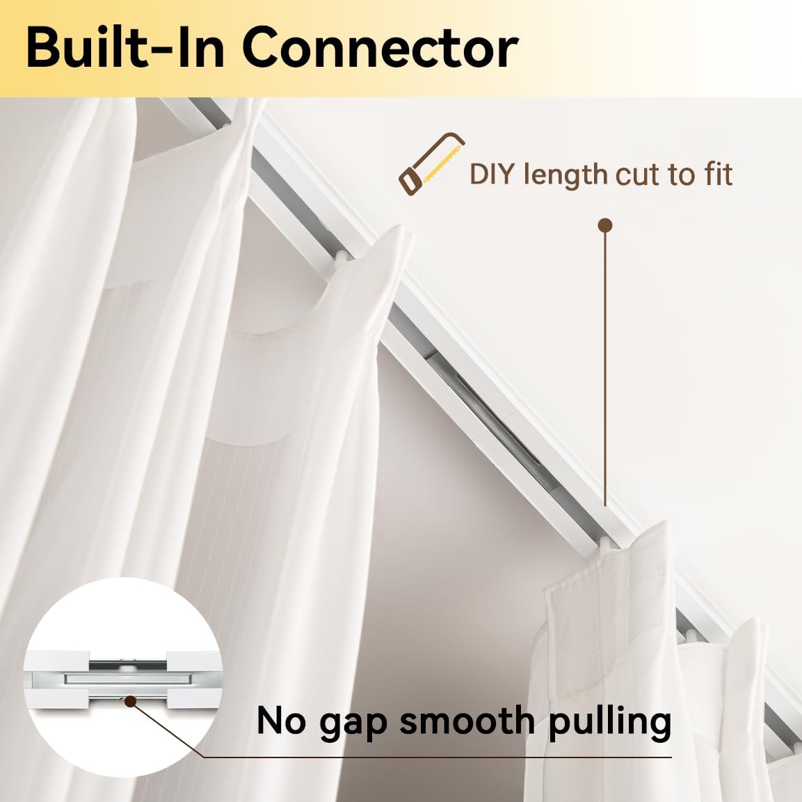 Curtain Track, Ceiling Curtain Track for Room Divider, Ceiling Mount Rail Set with Roller Hooks, White, 18ft - 24ft