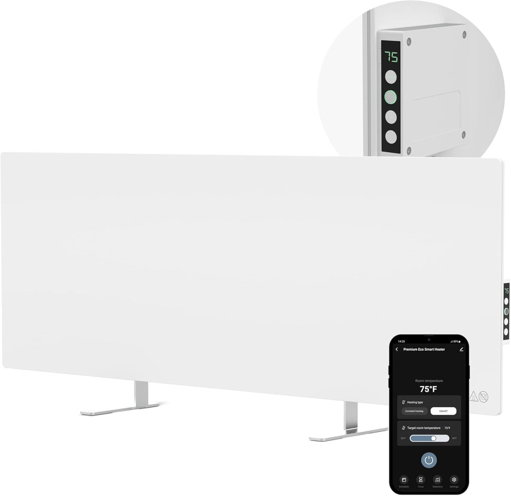 AENO Infrared Heater - With Thermostat - 700 Watt Energy Saving Panel Electric Heater - Smart Wall Mount or Freestanding Space Heater For Indoor with WiFi, Reddot Winner 2023, White